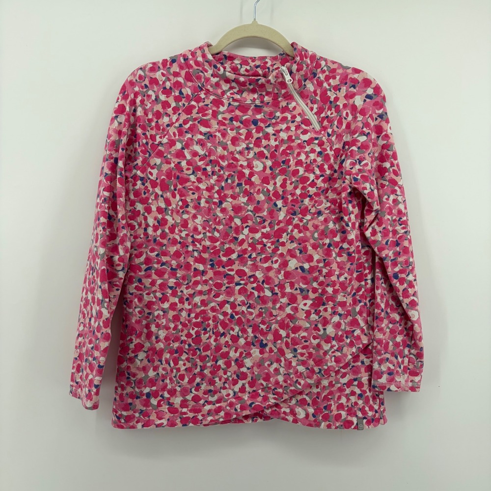 T by Talbots‎ Pink Abstract Dot Asymmetric Zip Pullover Top Petite Small SP